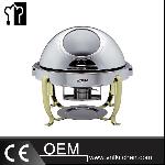 Round Chafing Dish With Gilt Legs & Show Window