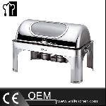 Oblong Double Pans Chafing Dish With Stainless Steel Legs & Show Window