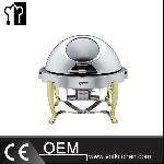 Round Chafing Dish With Gilt Legs & Show Window