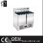 SS304 0.9m 2 Doors Static Cooling Salad Work Bench With Marble Top