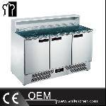 SS304 3 Doors Static Cooling Salad Work Bench With Marble Top