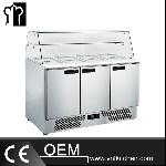 3 Doors Static Cooling Salad Work Bench With Curved Glass